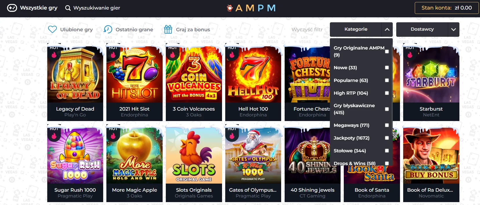 Gry hazardowe i sloty w AMPM Casino
